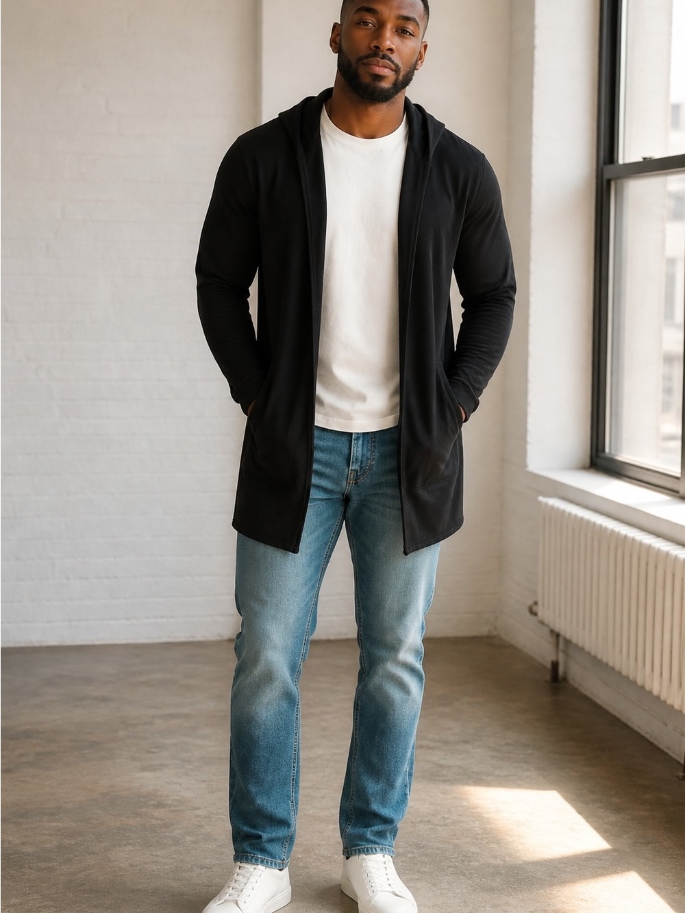 Zara Man Black Hooded Cardigan